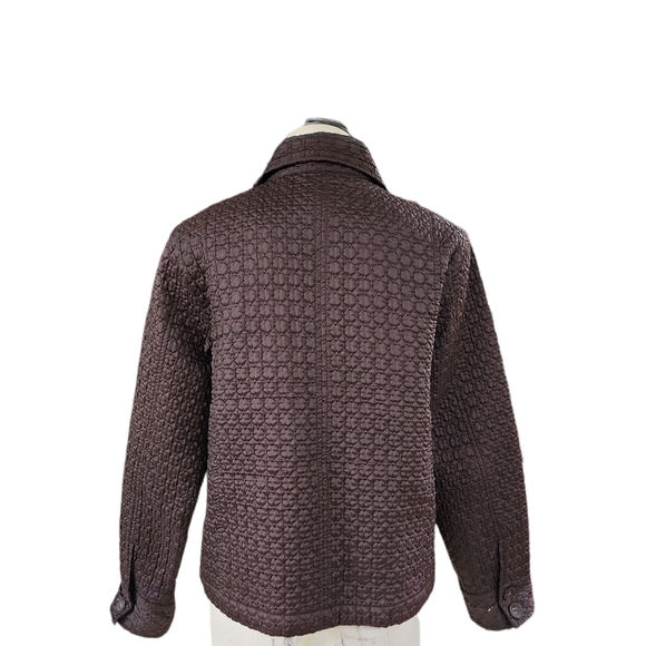 Chico’s- Dark Brown Quilted Button Front Jacket  Chico's Size 1 - Picture 2 of 9